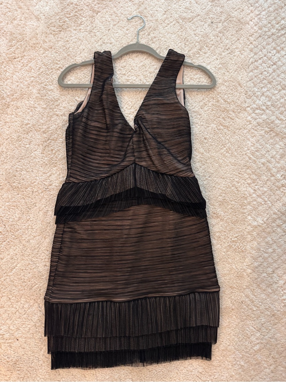 Sleeveless Brown Black Layered Fringe Cocktail Dress